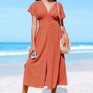 CUPSHE Button Front Split Dress